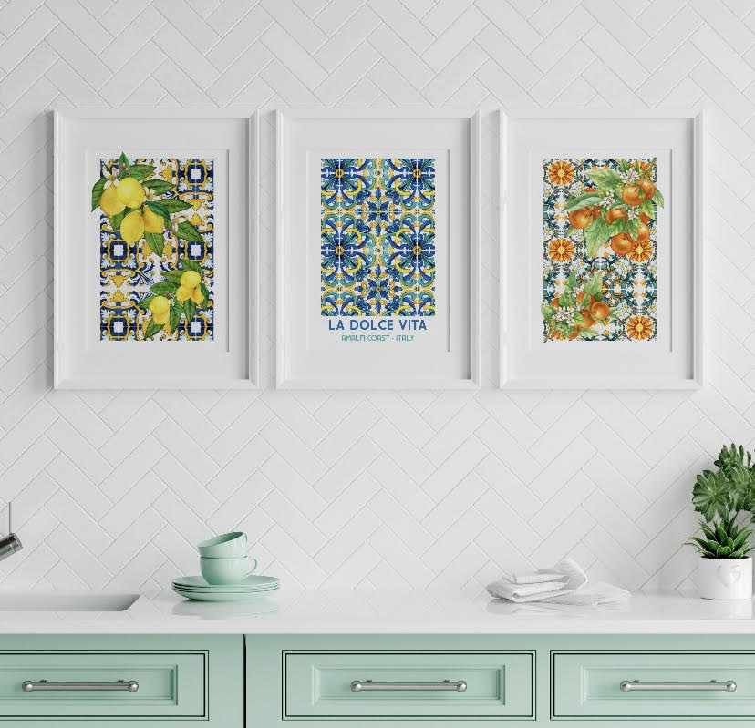 Amalfi Coast lemon and Orange Trio of prints