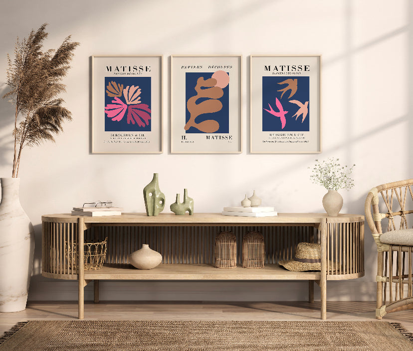 Set of 3 Henri Matisse Print | Matisse Print Set | Set Of Three Prints | Exhibition Print Set | Pink Wall Art | Navy Blue Wall Art