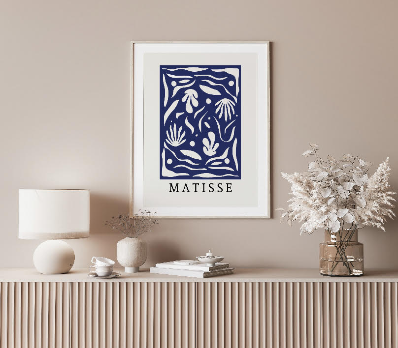 Matisse Navy Blue Botanical  Exhibition Print