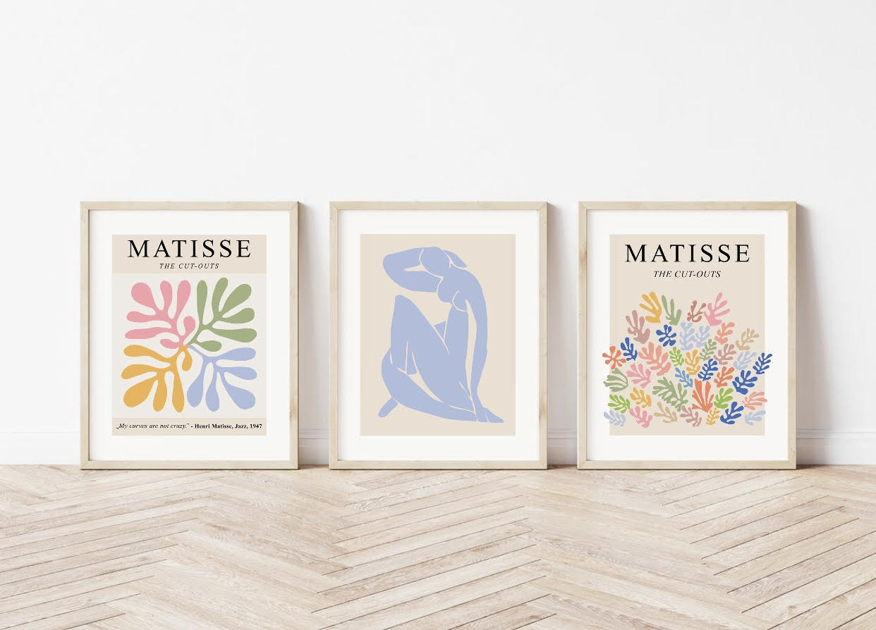 Set of 3 Henri Matisse prints | Matisse gallery wall artwork | pastel exhibition posters | famous artists