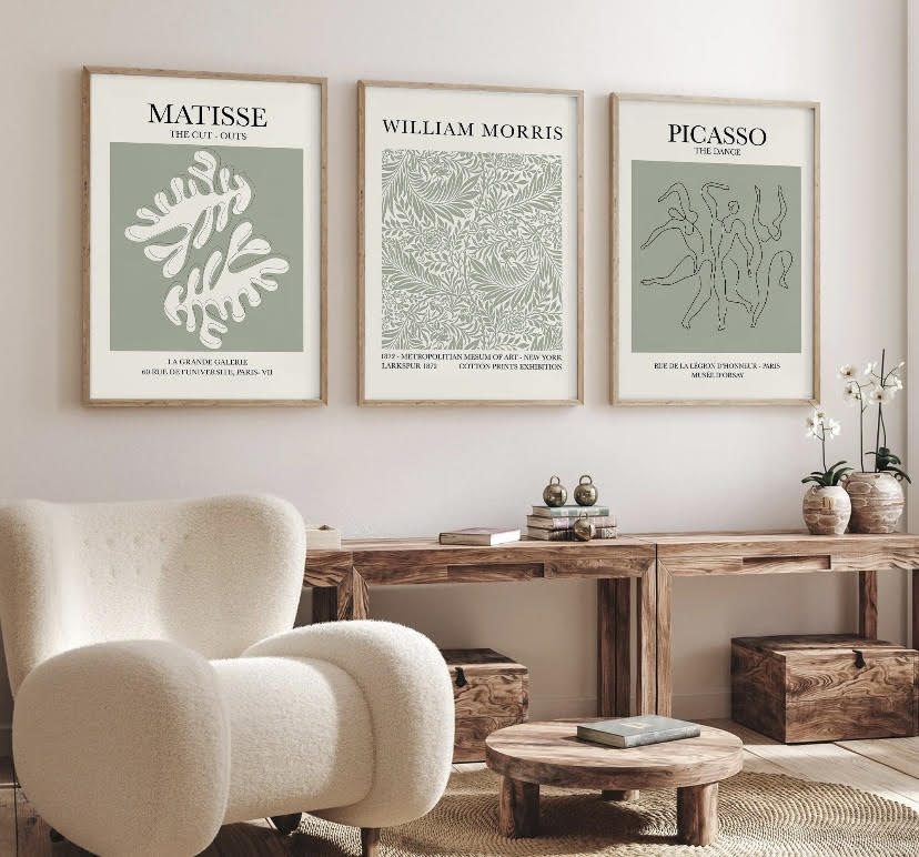 Matisse | Picasso | William Morris Sage Green Print set