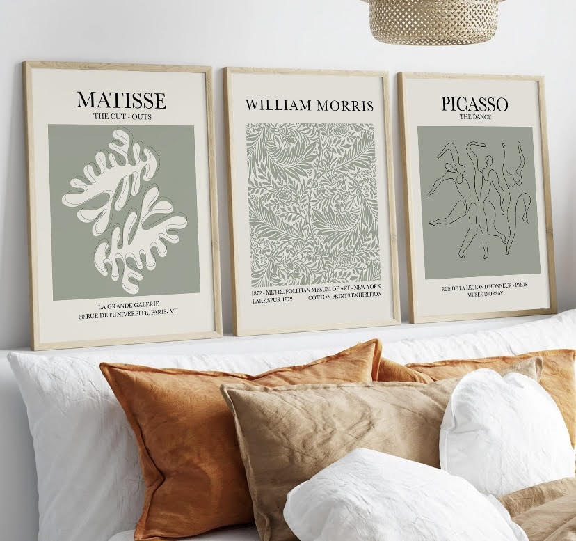 Matisse | Picasso | William Morris Sage Green Print set