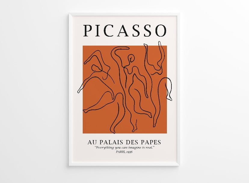 Picasso Abstract Line Art Orange Set Of Three