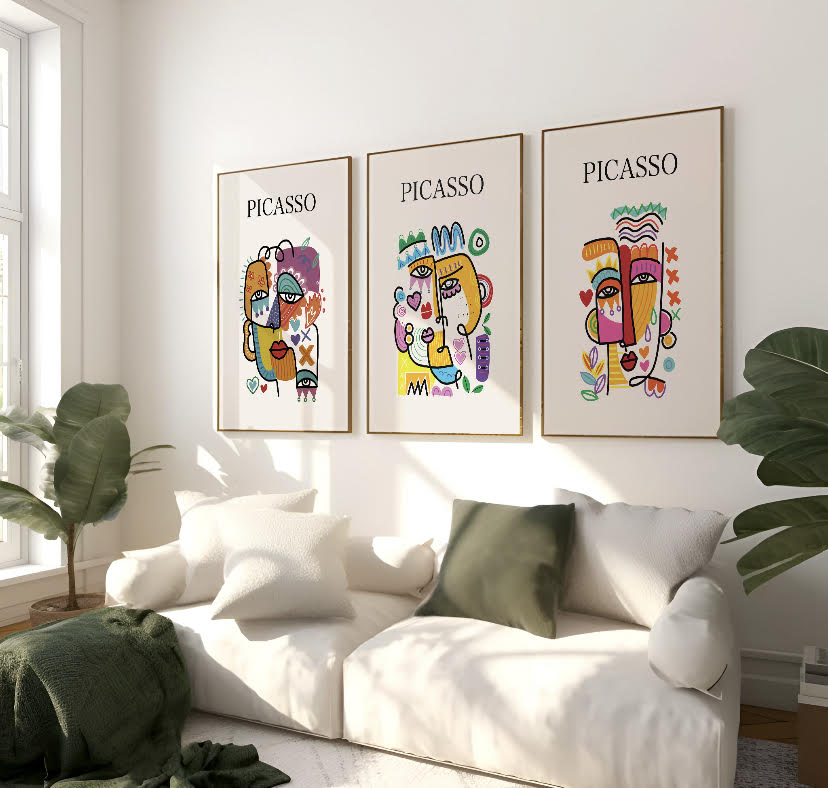 Picasso Colourful Abstract Faces Print Trio