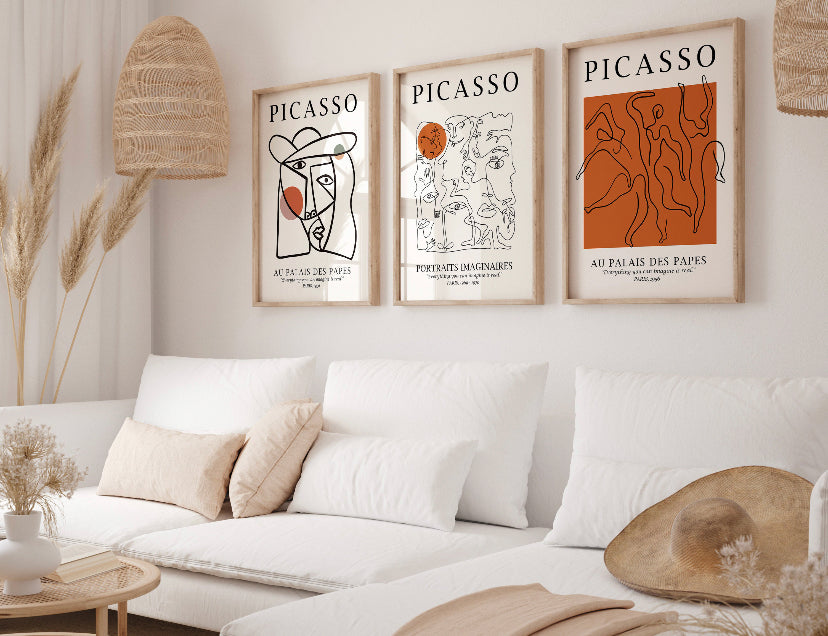 Picasso Abstract Line Art Orange Set Of Three