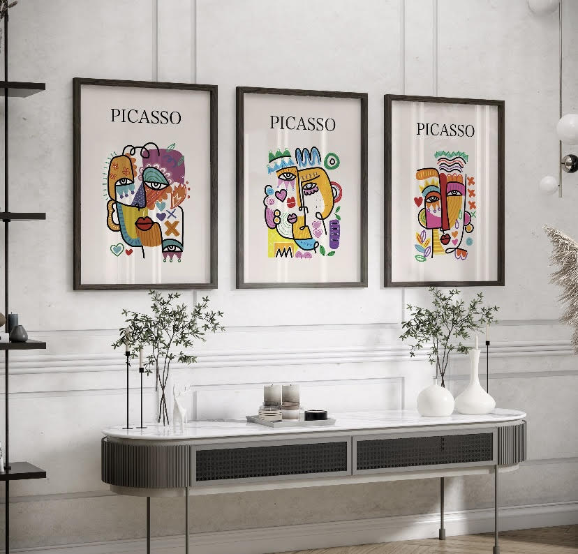 Picasso Colourful Abstract Faces Print Trio