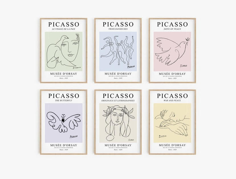 Set Of Six Picasso Abstract Pastel Coloured Gallery Wall Print Set