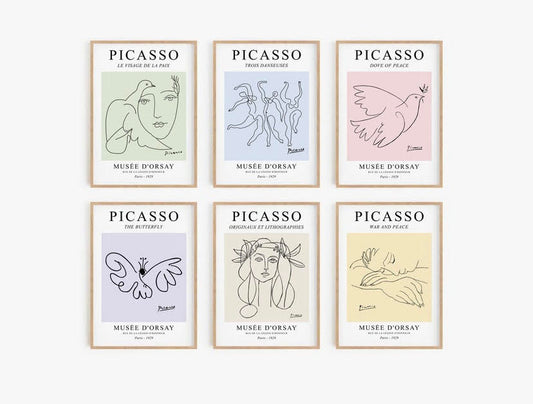 Set Of Six Picasso Abstract Pastel Coloured Gallery Wall Print Set