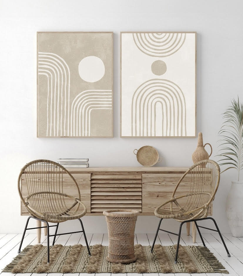 Mid Century Neutral Rainbow Print Set