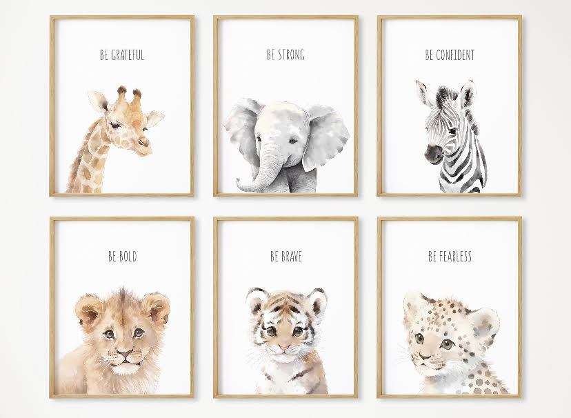 Set of six Animal Safari Prints