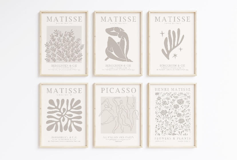 Neutral Set Of Six Matisse and Picasso Gallery Wall Print Set