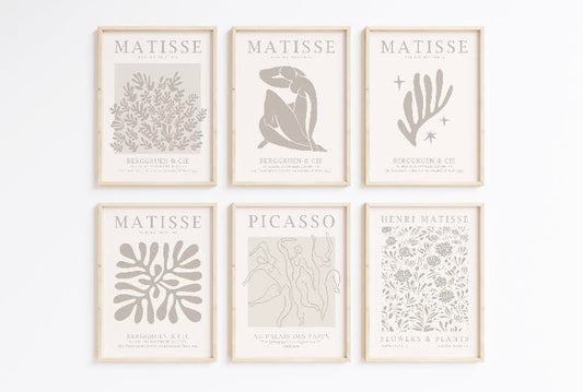 Neutral Set Of Six Matisse and Picasso Gallery Wall Print Set