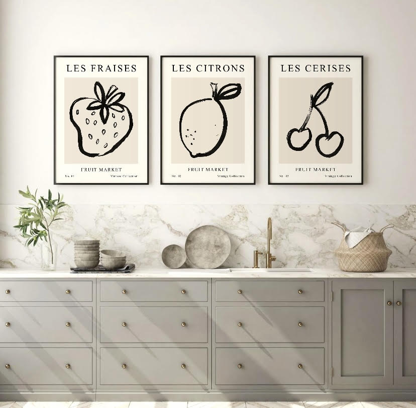 Set of Three Fruit Market Kitchen Art prints