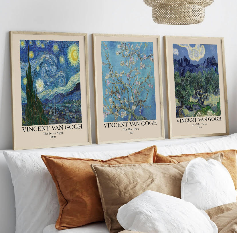 Van Gogh Set Of 3 Prints| Van Gogh Starry Night | The Olive Tree Print | Almond Blossom Poster | Famous Artist Print