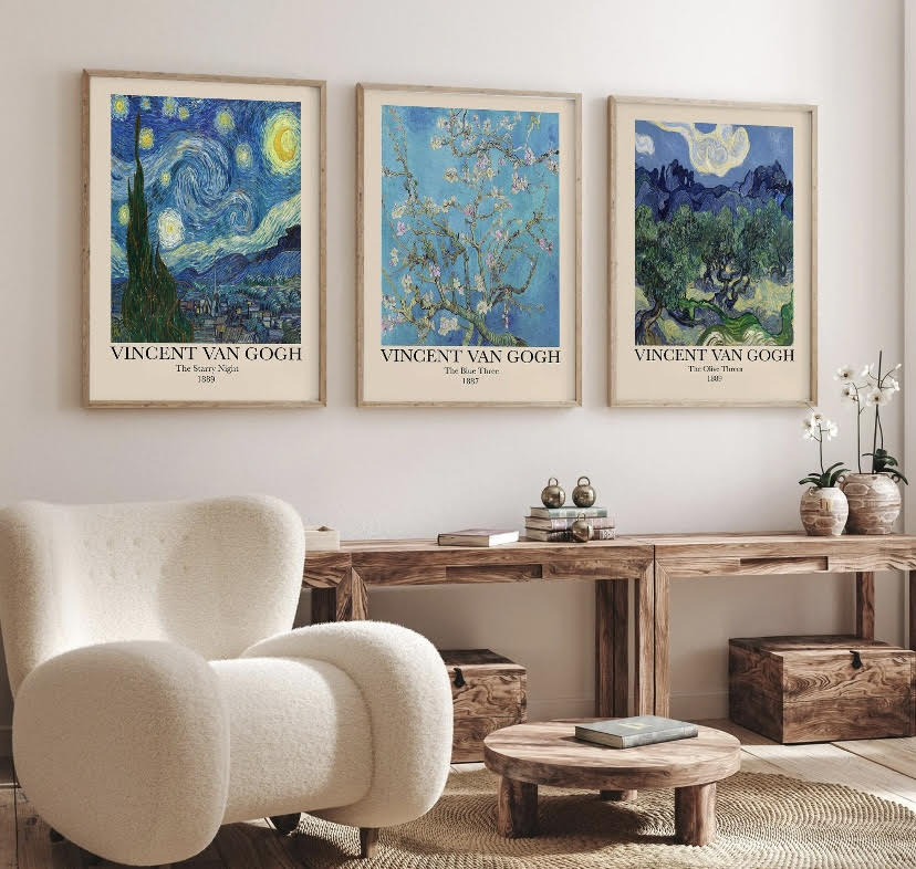 Van Gogh Set Of 3 Prints| Van Gogh Starry Night | The Olive Tree Print | Almond Blossom Poster | Famous Artist Print