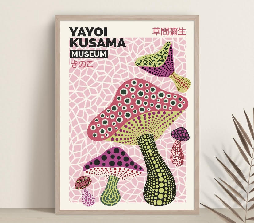 Yayoi Kusama Mushrooms Pink Print