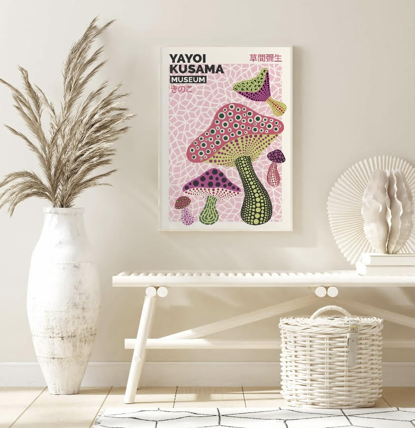 Yayoi Kusama Mushrooms Pink Print