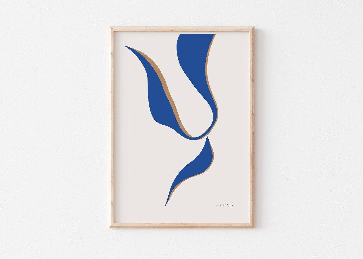 Matisse set of 6 gallery wall art prints, blue and beige abstract art prints, Matisse prints, Matisse art