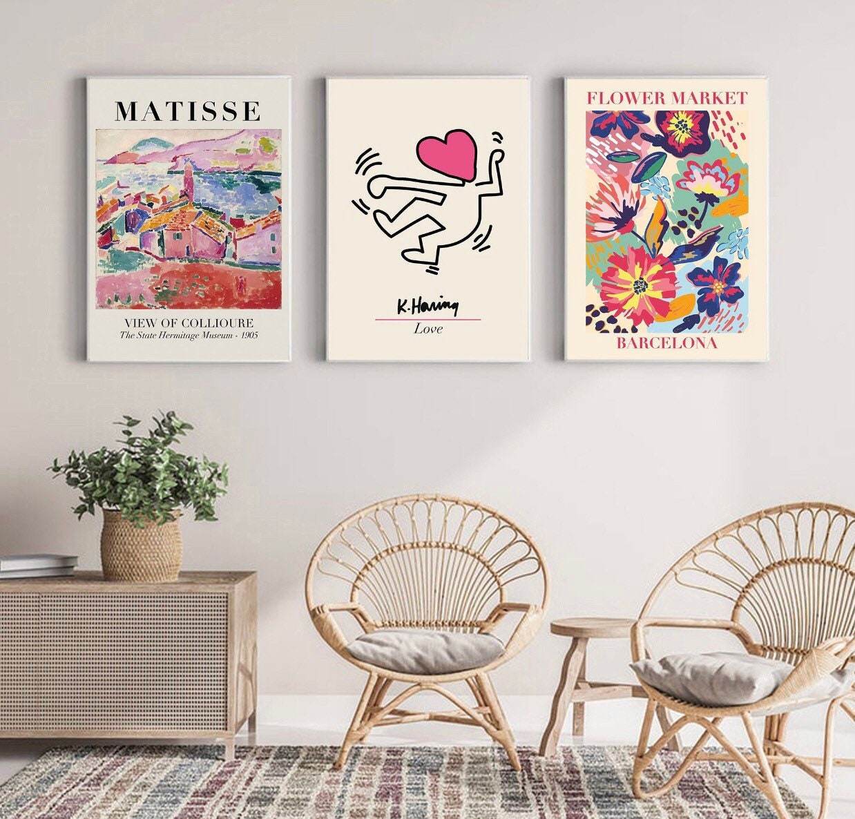 Set of 3 Matisse print, flower market Barcelona,