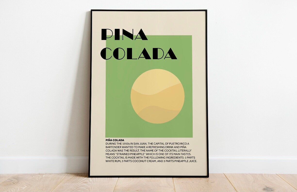 Pina Colada cocktail print | bright retro cocktail poster | kitchen art