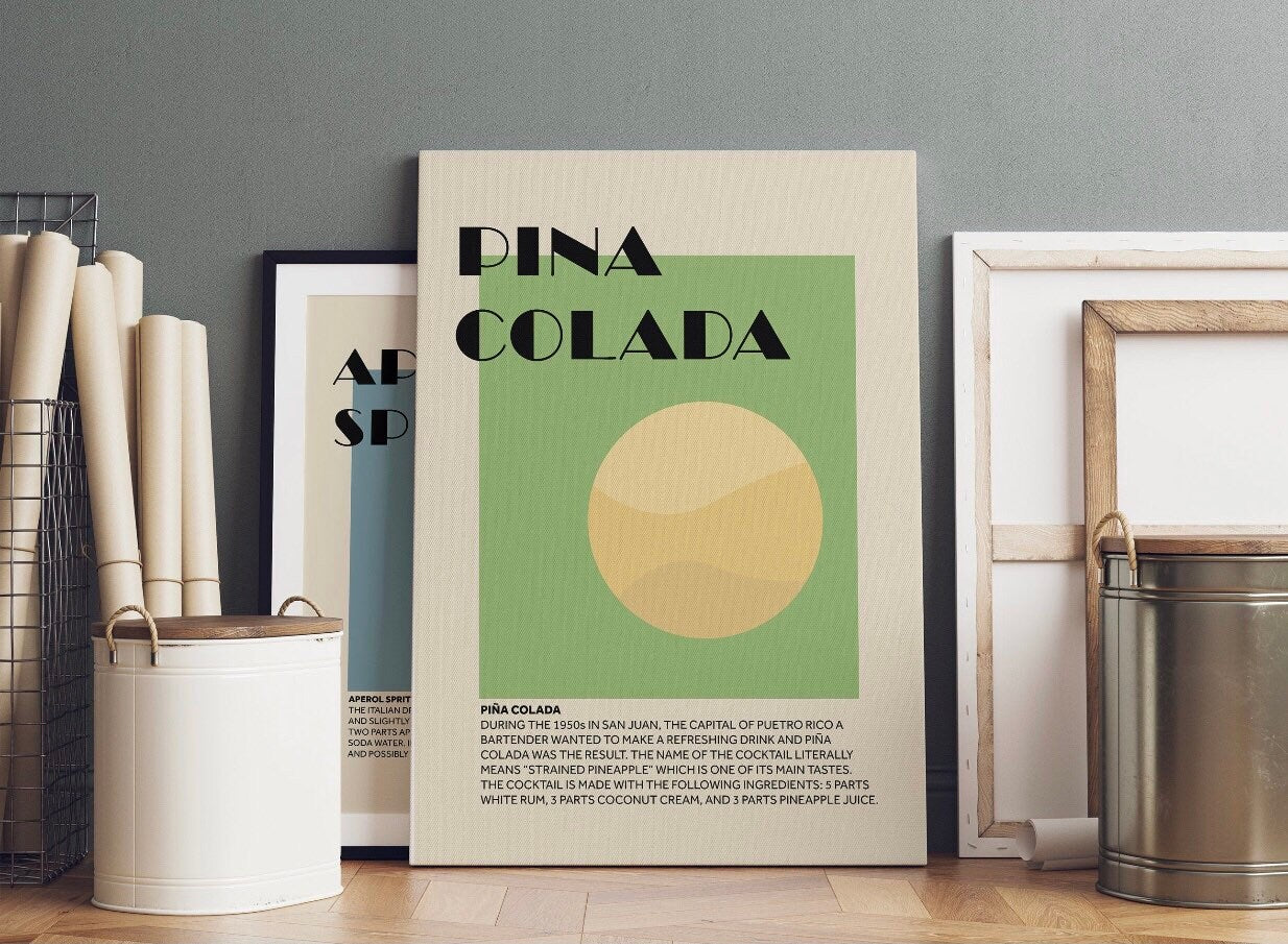 Pina Colada cocktail print | bright retro cocktail poster | kitchen art