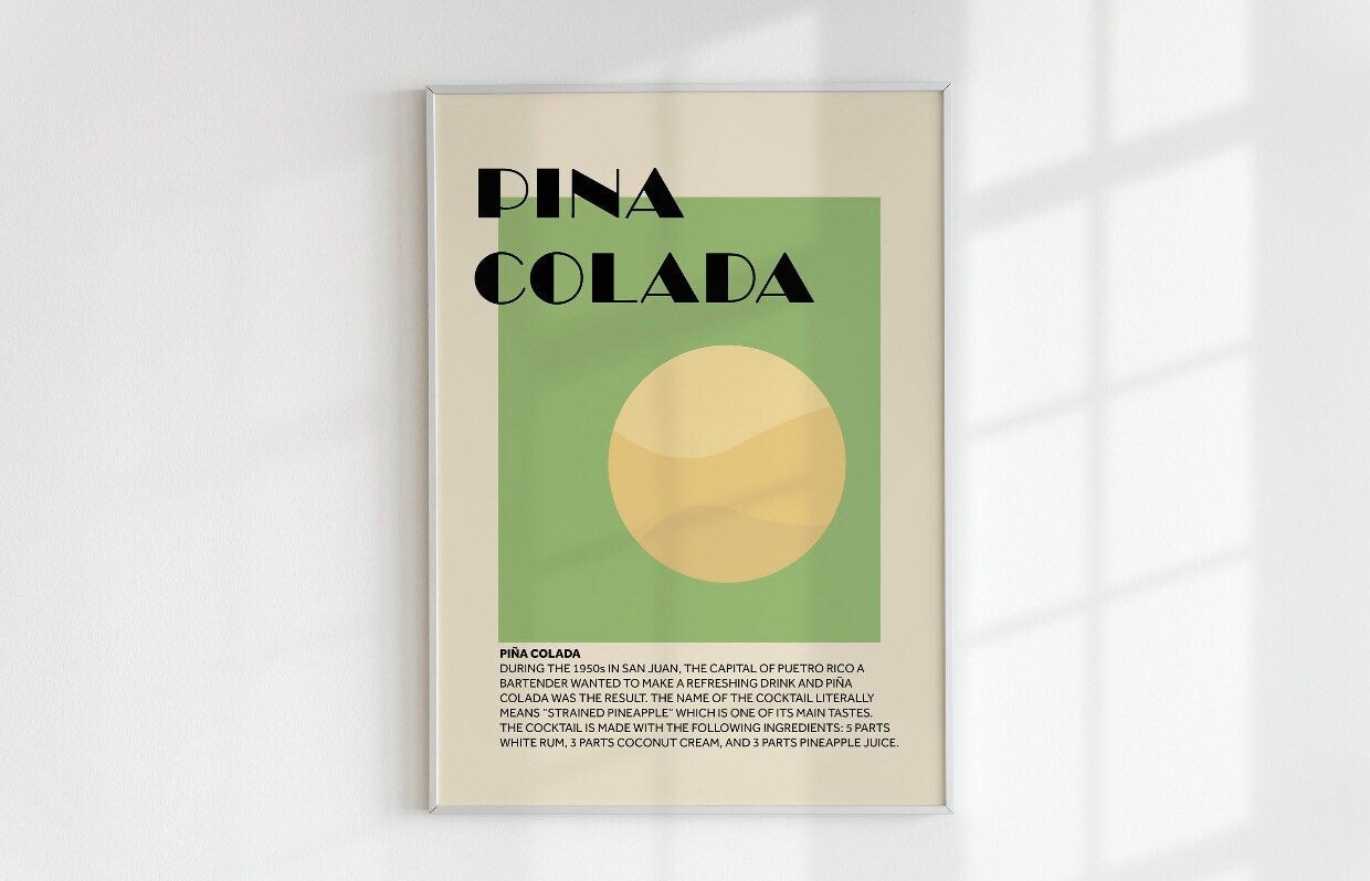 Pina Colada cocktail print | bright retro cocktail poster | kitchen art