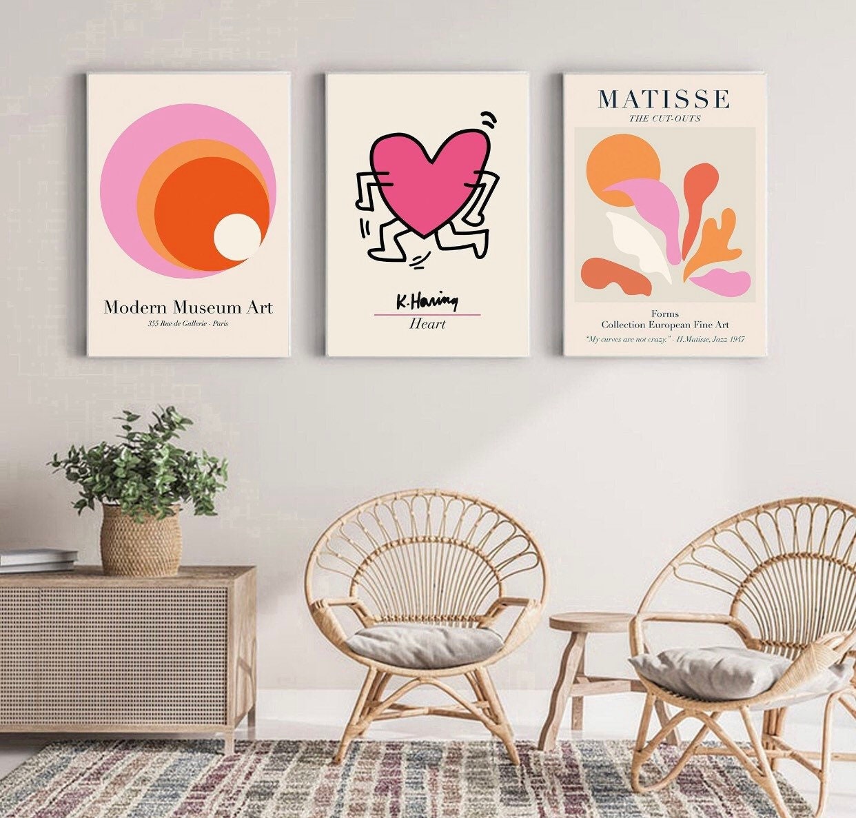 Set of 3 gallery prints | Henri Matisse | Modern museum art | pink colour block pictures | pop art | mid century art | Colourful Art