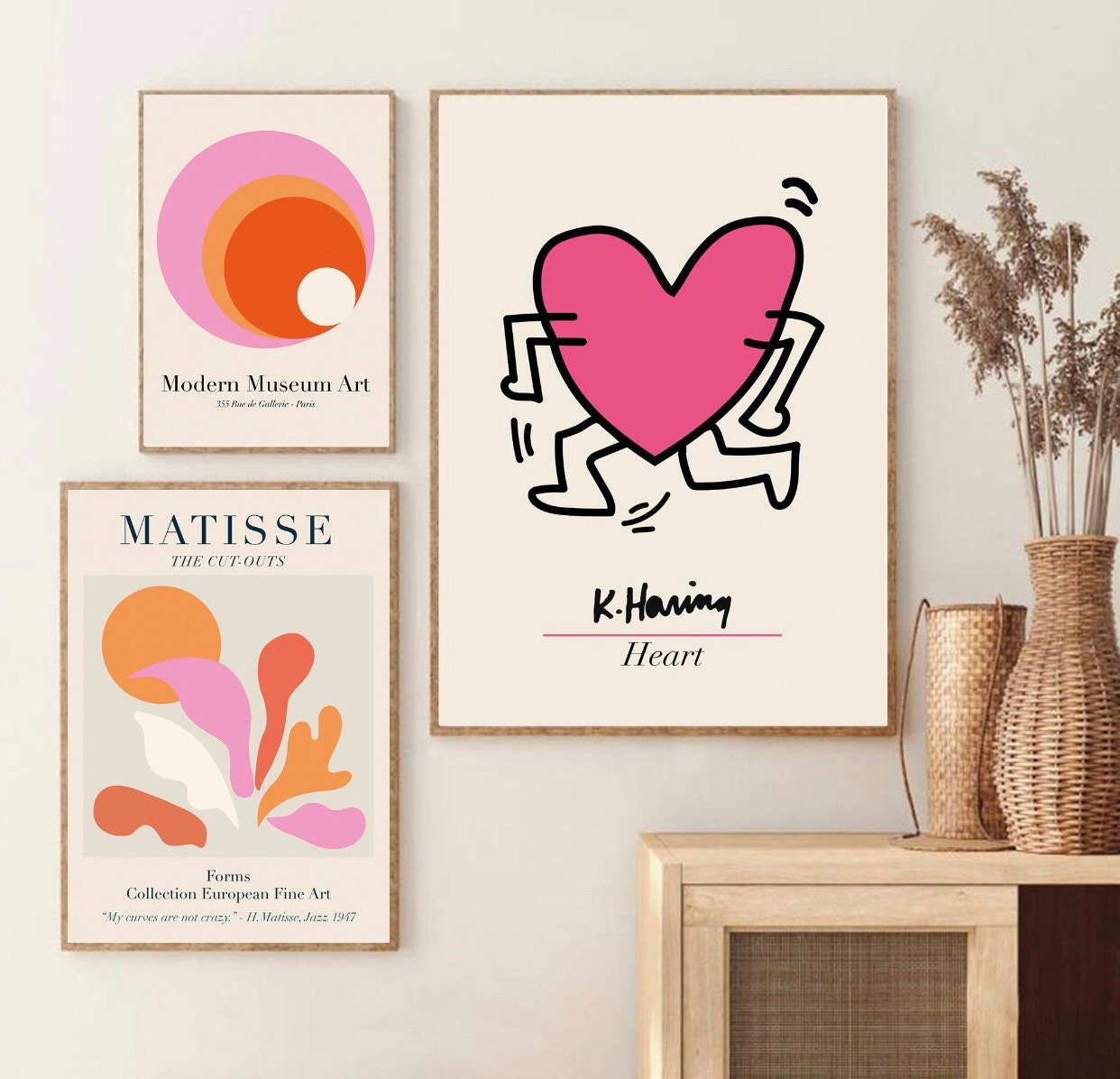 Set of 3 gallery prints | Henri Matisse | Modern museum art | pink colour block pictures | pop art | mid century art | Colourful Art