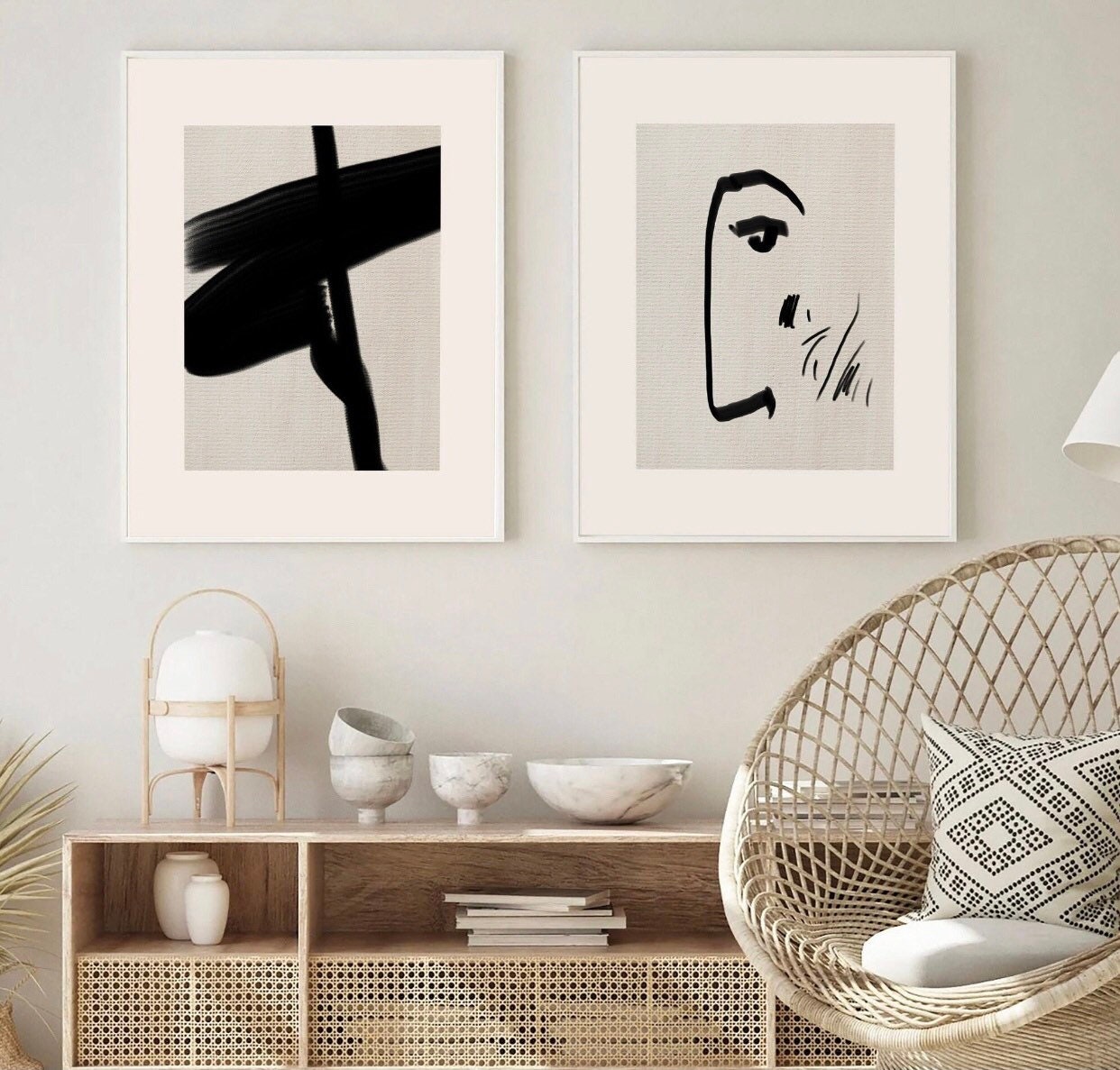 Black abstract set of 2 prints | monochrome abstract art | minimalistic print | modern abstract simple wall art | neutral living room decor