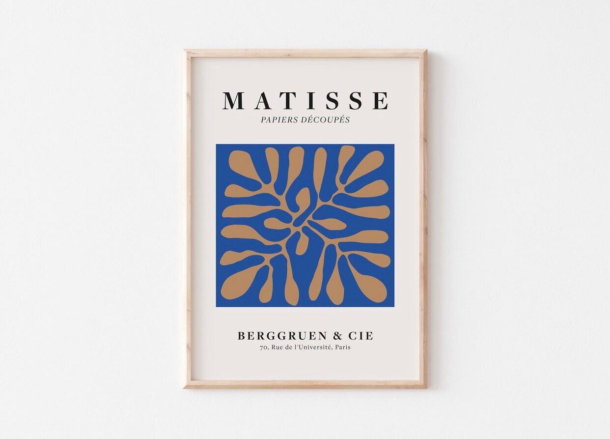 Matisse set of 6 gallery wall art prints, blue and beige abstract art prints, Matisse prints, Matisse art