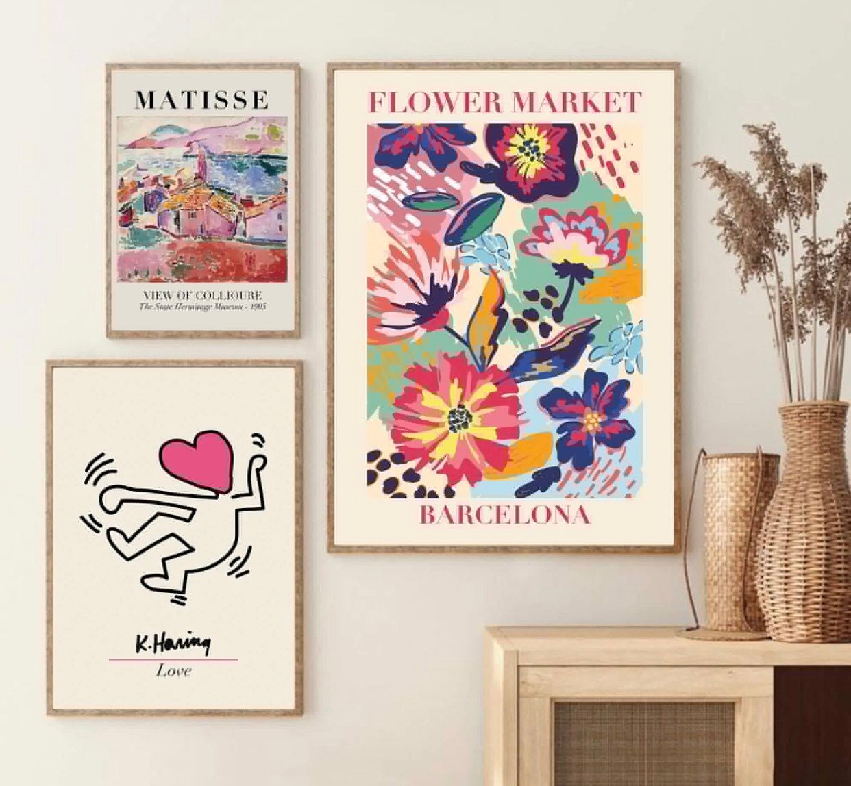 Set of 3 Matisse print, flower market Barcelona,