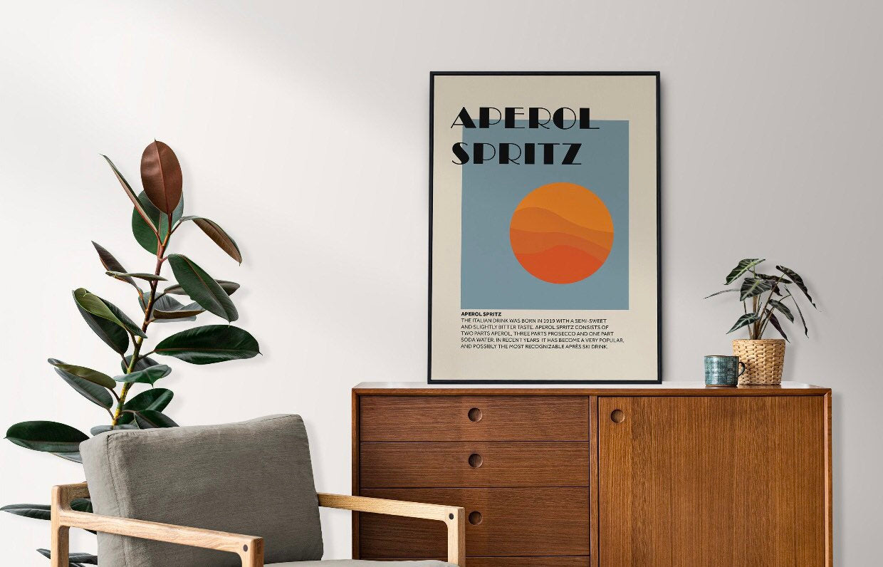 Aperol spritz print | retro cocktail poster | colourful kitchen wall print | art for home bar