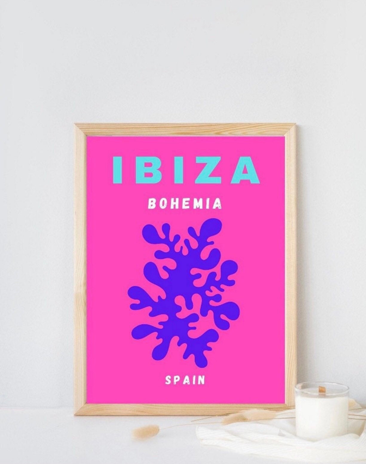 Ibiza travel print | bohemian bright Ibiza print | colourful travel posters | cool wall art | posters | Pink Ibiza Print