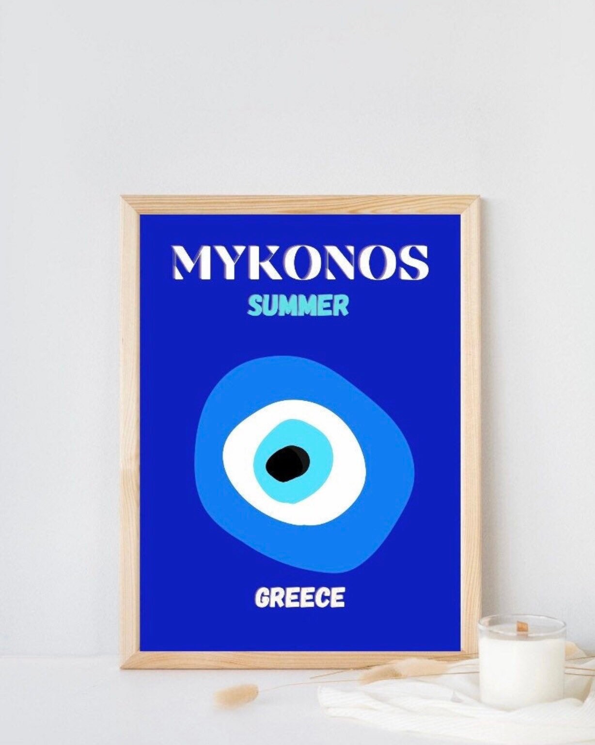 Mykonos travel print | blue retro print | colourful bright print