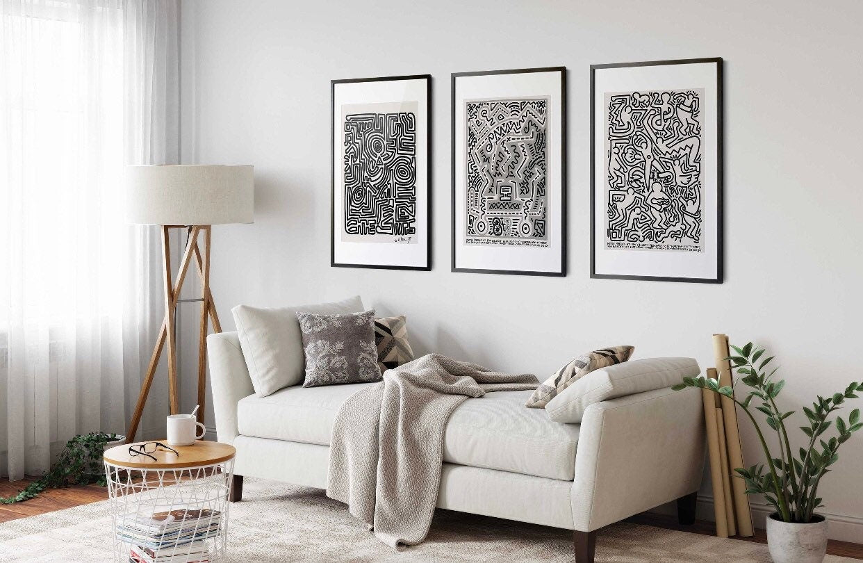 Set of 3 gallery wall art | museum monochrome abstract print | black and white print