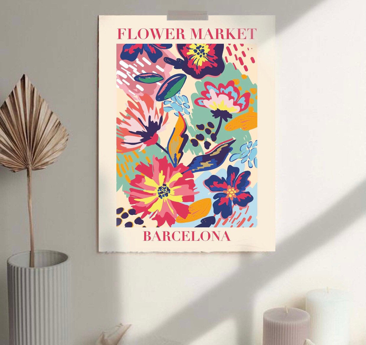 Barcelona flower market print | floral wall art | colourful floral print | flower market poster | Colourful Art