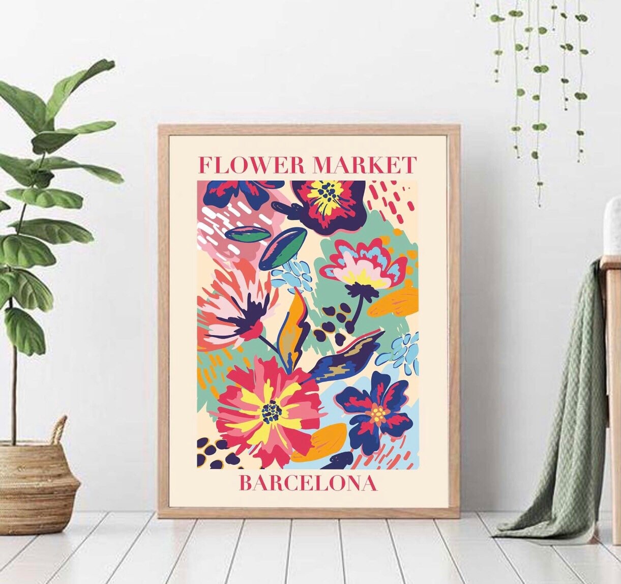 Barcelona flower market print | floral wall art | colourful floral print | flower market poster | Colourful Art