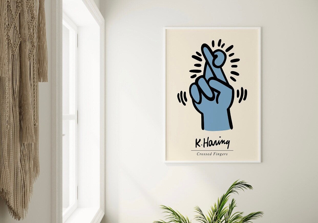 Set of 3 exhibition prints | Keith Haring | Matisse print | Yayoi Kusama print | blue wall art | pop art | mid century art