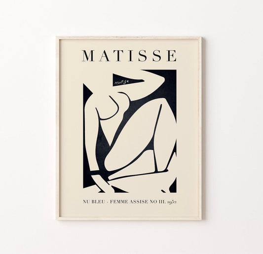 Henri Matisse Nu Bleu black and white print | nude poster | mid-century art work| Matisse cut outs