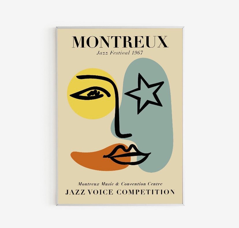 Montreux Jazz festival 1967 print | mid century art work | abstract print | one line poster