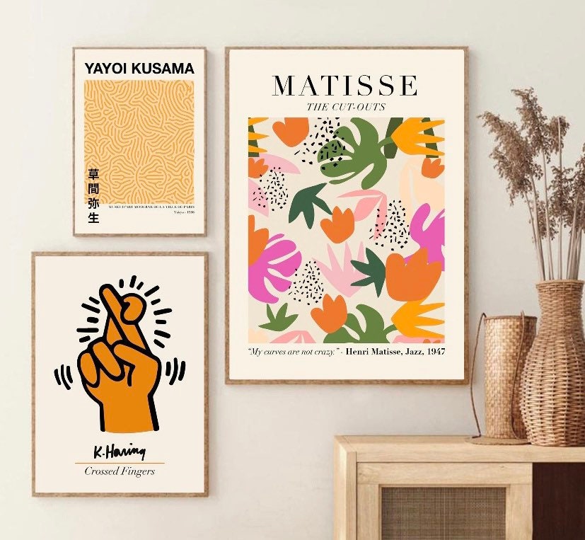 Set of 3 famous artist prints | Keith haring print | yayoi kusama print | Henri Matisse print | Matisse the cut outs | pop art print |