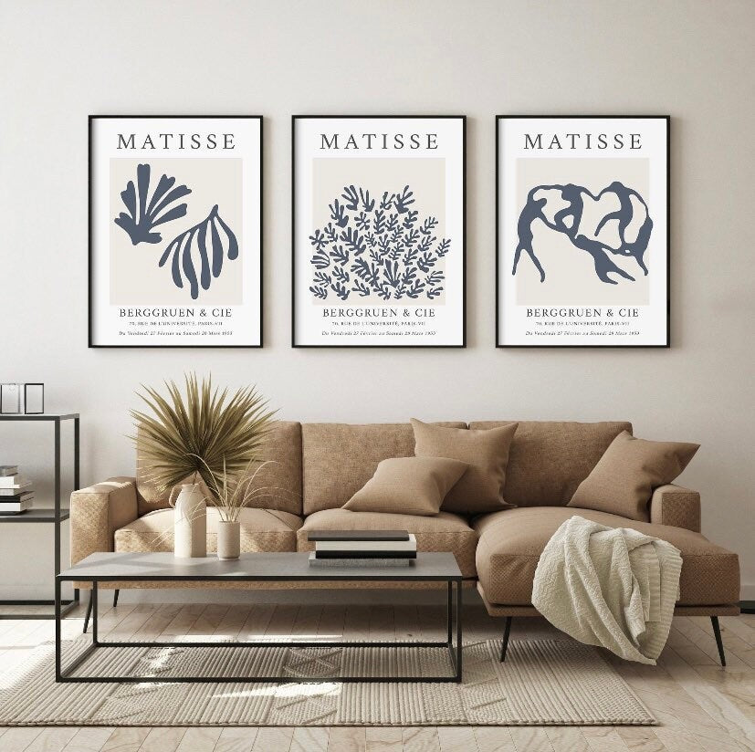 Set of 3 Henri Matisse indigo prints | mid century navy blue prints | Matisse artwork | Matisse The Dance print | The cut outs