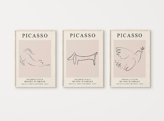 Set of three Picasso prints | Picasso animal prints | Picasso The Dog | Picasso The cat | Picasso Bird of peace | mid century art