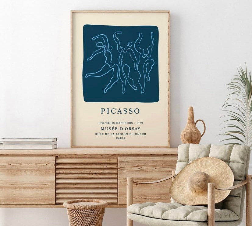 Gallery Wall Art Set Of 3 Prints, Picasso Print, Picasso Poster, Matisse Print, Matisse Poster, Gallery Wall Bundle, Blue Set, Picasso art