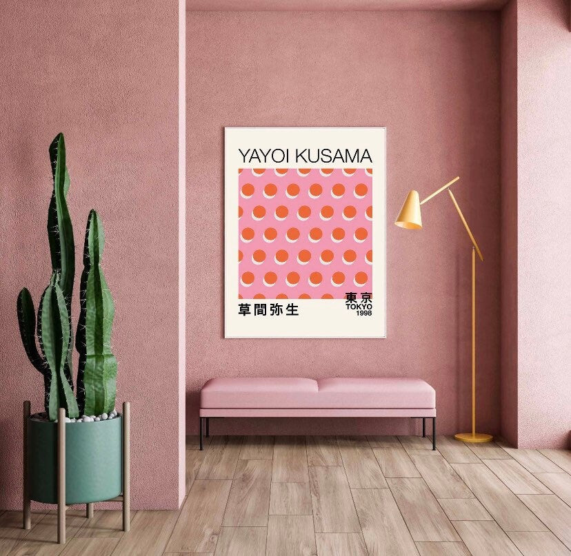 Yayoi Kusama Poster | Yayoi Kusama Print |Yayoi Kusama Exhibition Poster | Dots Art | Pink Orange Wall Art, Kusama Infinity Nets