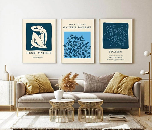 Gallery Wall Art Set Of 3 Prints, Picasso Print, Picasso Poster, Matisse Print, Matisse Poster, Gallery Wall Bundle, Blue Set, Picasso art