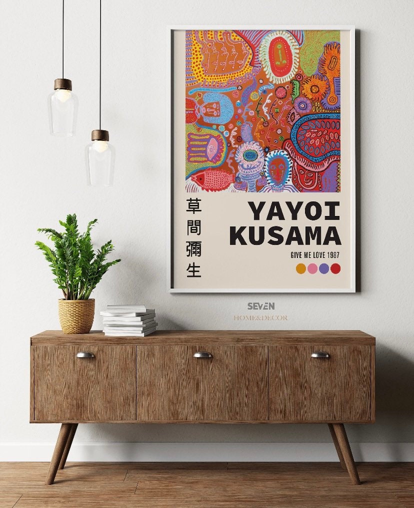 Yayoi Kusama Print | Yayoi Kusama Give Me Love | Japanese Wall Art | Colourful wall art | exhibition poster