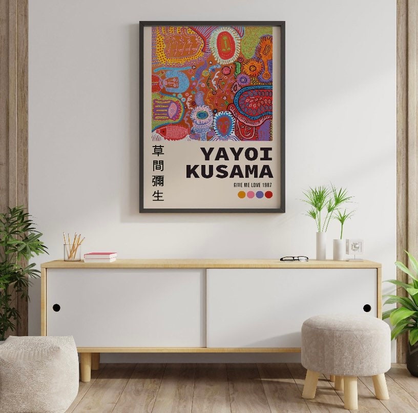 Yayoi Kusama Print | Yayoi Kusama Give Me Love | Japanese Wall Art | Colourful wall art | exhibition poster