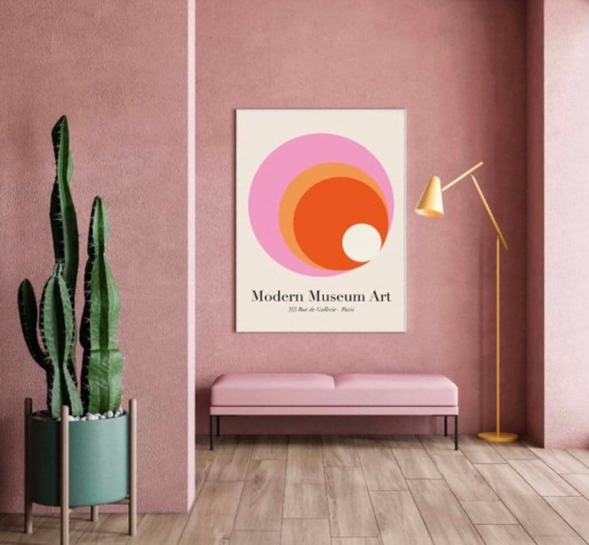 Modern Museum Art print | Pink and orange gallery poster | Abstract Artwork | Mid Century Modern Poster |