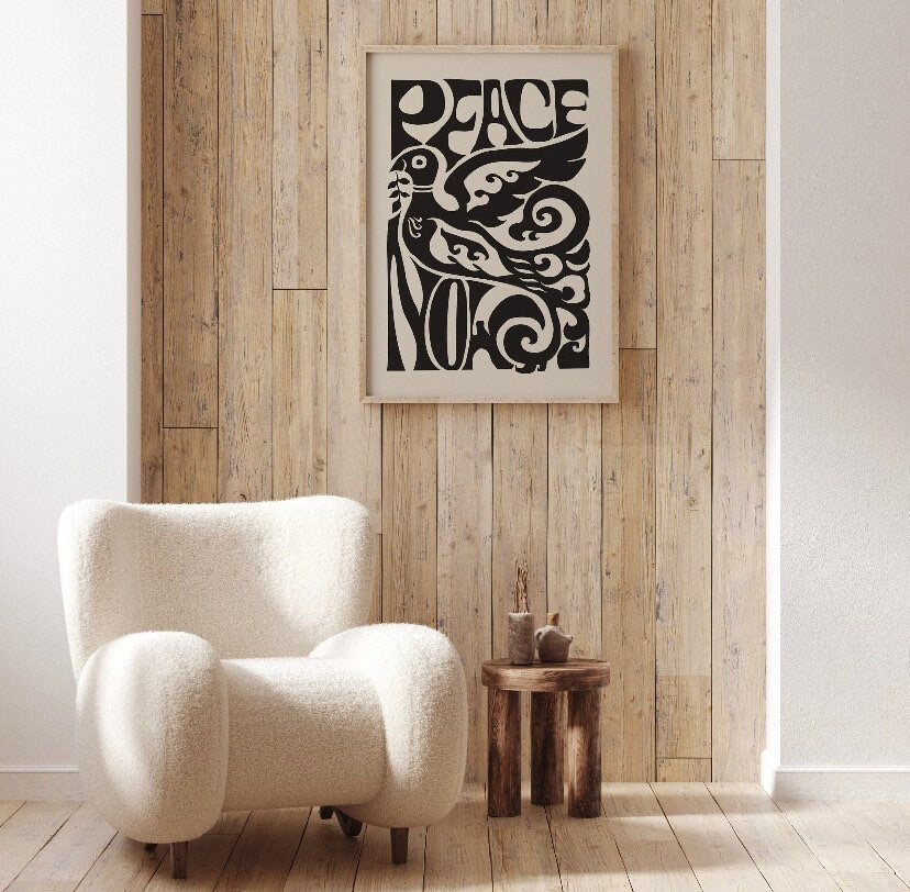 Peace Now Print | Groovy Wall Art | Peace Sign | Retro Wall Art | Vintage Art | Psychedelic Art | Sixties Wall Art